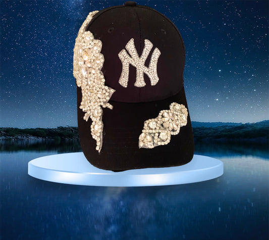 Custom NY Beaded Cap Black